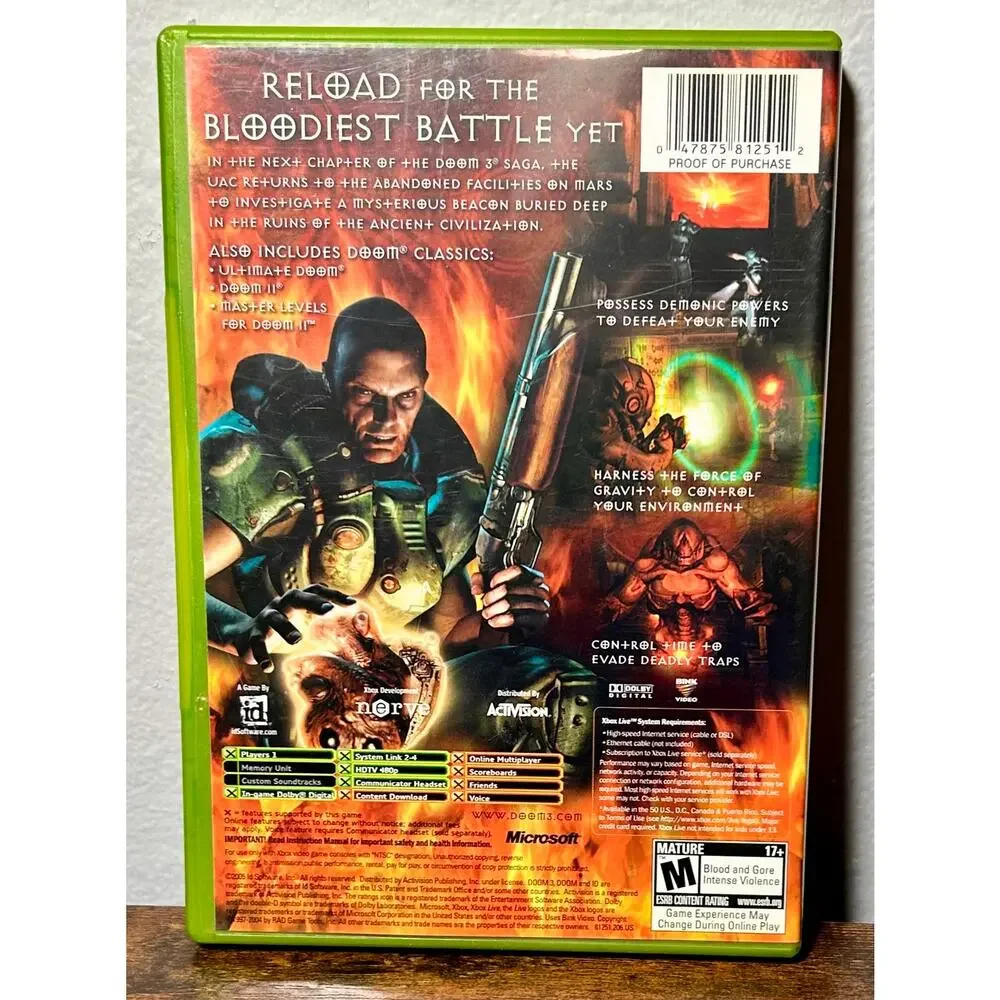 Doom 3: Resurrection of Evil (Microsoft Xbox) CIB, OG Original- Tested.